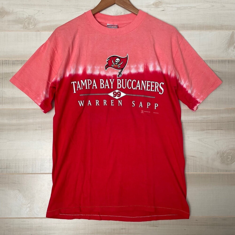 VTG Y2K Tampa Bucs Buccaneers Warren Sapp M Tie Dye Red Pink T-Shirt All Sport